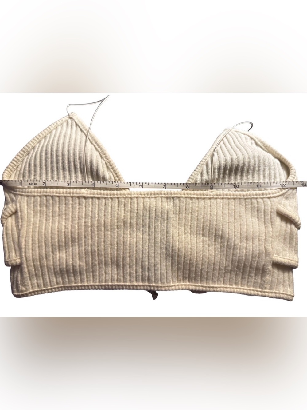 Joah Brown size S/M Triangle Cropped Tank Top Cami Cream Sexy Soft Ivory Ribbed - Picture 8 of 8